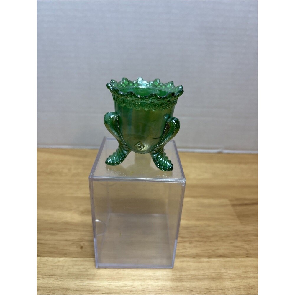 VTG Degenhart Boyd Uranium Glass Green Forget Me Not Honeycomb Toothpick Holder